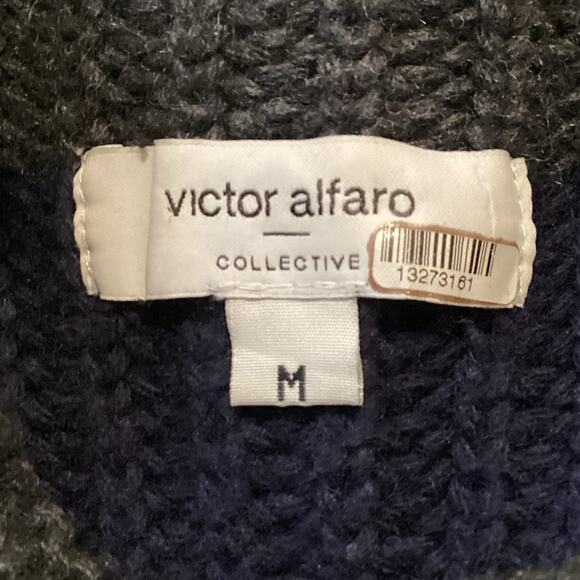Victor Alfaro Oversized Chunky Shaker Knit Turtleneck Sweater Navy Gray M - Picture 9 of 10